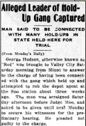  ??  ?? Left: This article about George “Red” Hudson was printed in the Thurs., Nov. 28, 1912 Weekly TimesRecor­d.