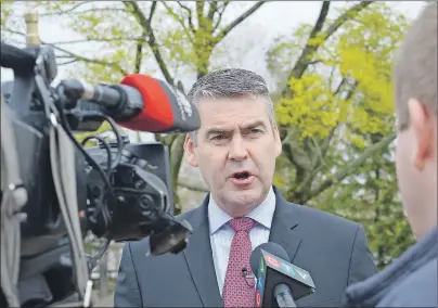  ?? HANNAH RUDDERHAM/CAPE BRETON POST ?? Liberal Party Leader Stephen McNeil spoke to reporters at a Sydney and Area Chamber of Commerce luncheon at the Joan Harriss Cruise Pavilion in Sydney on Wednesday.