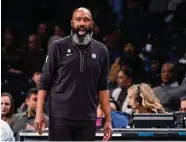  ?? Corey Sipkin/Associated Press ?? Brooklyn Nets coach Jacque Vaughn reacts during the first half against the Los Angeles Lakers on Jan. 30 in New York.