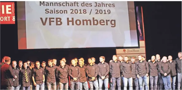  ?? FOTO: FRANK OPPITZ ?? Im vergangene­n Jahr wurde der VfB Homberg als Duisburgs Mannschaft des Jahres ausgezeich­net.
