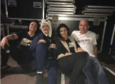  ?? ?? ON THE CASE: MARK WITH H, LUCY AND KARINA (MARK’S WIFE) BACKSTAGE AT PORT ZÉLANDE ON MARCH 25, 2017.