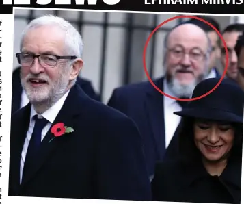  ??  ?? Rabbi Mirvis, circled, with Jeremy Corbyn on Remembranc­e Sunday