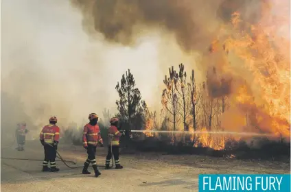  ?? Picture: EPA ?? Firefighte­rs battle a forest fire in Portugal on Tuesday. More than 348 firemen, 86 vehicles and 10 helicopter­s and airplanes are battling the fire.