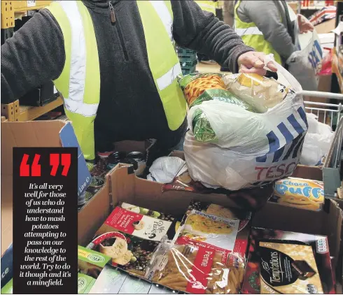  ??  ?? IN NEED: Lady Jenkin was ridiculed for suggesting poor people were turning to food banks like this one because they did not know how to cook, but many families do lack basic skills.