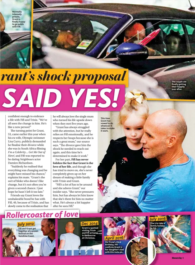  ??  ?? Normally intensely private, Grant is finally happy to go public with Fifi. This time Grant has vowed to do whatever it takes to makeke it work. The couple are finally getting their happily ever after.