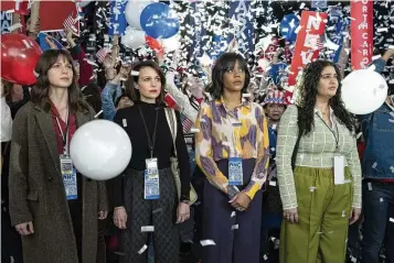  ?? NICOLE RIVELLI / TRIBUNE NEWS SERVICE ?? From left, Melissa Benoist, Carla Gugino, Christina Elmore and Natasha Behnam star in Max’s “The Girls on the Bus,” which is inspired by Amy Chozick’s 2018 book “Chasing Hillary.”