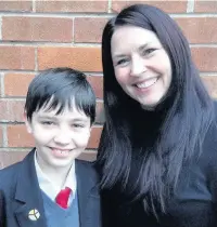  ??  ?? Tyler Lovatt with his purple hair-do and with his mum Kerry who has Crohn’s disease.