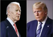  ?? AP PHOTO, FILE ?? FILE - In this combinatio­n of file photos, former Vice President Joe Biden speaks in Wilmington, Del., on March 12, left, and President Donald Trump speaks at the White House in Washington on April 5.