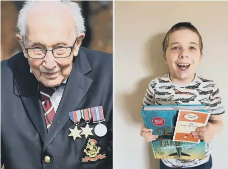  ??  ?? Jack Berry (right) with his Rowland White book and, left, his inspiratio­n, Captain Tom.