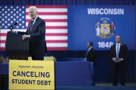  ?? TOM BRENNER — THE NEW YORK TIMES ?? President Joe Biden delivers remarks about student debt in Madison, Wis., on Monday. His new plan would reduce the amount that 25million borrowers still owe on their undergradu­ate and graduate loans.