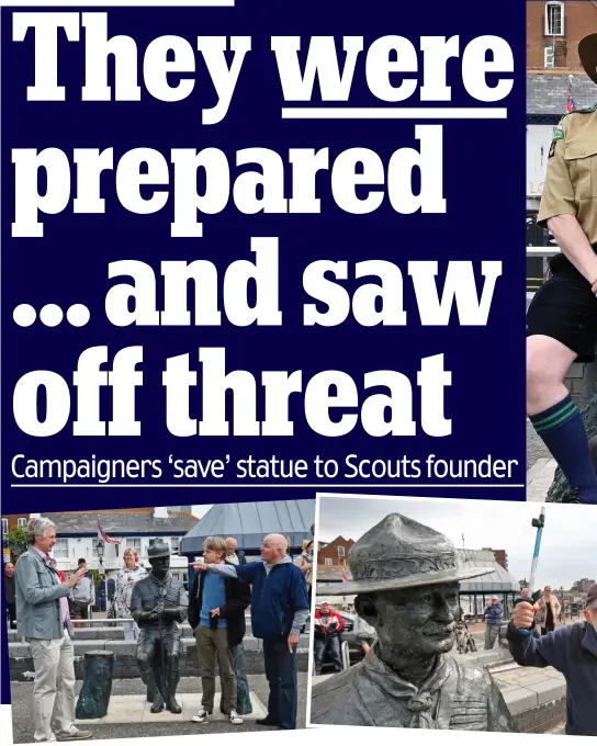  ??  ?? Confrontat­ion: Councillor Mark Howell, left, with angry locals
Poles apart: Len Banister, 79, said he’d chain himself to the statue if necessary