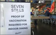  ?? HAVEN DALEY—ASSOCIATED PRESS ?? A proof of vaccinatio­n sign is posted at a bar in San Francisco on Thursday, July 29, 2021. Until now, many employers had taken a passive approach to their unvaccinat­ed workers, relying outreach and incentives. But that has been shifting, with vaccine mandates gaining momentum.