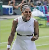  ?? BEN CURTIS/AP ?? Serena Williams overwhelme­d Barbora Strycova in their semifinal Thursday and will face Simona Halep on Saturday in the final at Wimbledon.