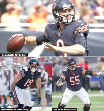  ??  ?? On the bubble: QB Tyler BrayOn the bubble: WR Tanner GentryHe’s out: OL Hroniss Grasu