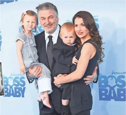  ?? MIKE COPPOLA, GETTY IMAGES ?? Alec and Hilaria Baldwin, with their children Carmen and Rafael, at The Boss Baby premiere in New York. Son Leonardo was born in September.