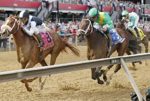  ?? Associated Press ?? Point of Honor with Javier Castellano aboard wins the Black Eyed Susan Stakes Friday at Pimlico in Baltimore. Ulele finishes second with Cookie Dough coming in third.