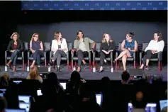  ??  ?? (Left to right) Directors Gwyneth Horder-Payton, Liza Johnson, Rachel Goldberg, Meera Menon, Steph Green, Alexis Ostrander, and Maggie Kiley speak onstage as part of the ‘Half Initiative and FX Directors Panel’ during the FX portion of the 2017 Summer...