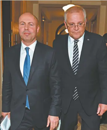  ?? AAP / Mick Tsikas ?? Treasurer Josh Frydenberg and Prime Minister Scott Morrison in Melbourne this week.