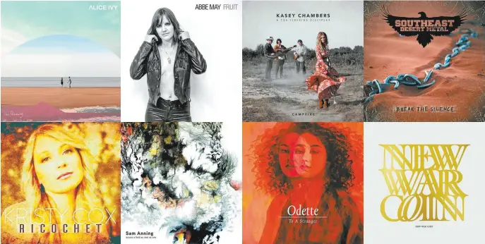  ??  ?? A selection of Australian albums released in 2018, from Amy Shark and Psycroptic (facing page) and Alice Ivy, Abbe May, Kasey Chambers, Southeast Desert Metal, New War, Odette, Sam Anning and Kristy Cox (clockwise from above, top left).