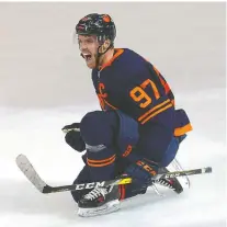  ?? PERRY NELSON/USA TODAY SPORTS ?? Edmonton Oilers forward Connor Mcdavid celebrates after scoring the insurance goal against the Los Angeles Kings in the third period of Saturday's Game 7 at Rogers Place.