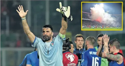  ??  ?? MILENARIO. Buffon cumplió 1.000 partidos entre clubes y selección y lo celebró con una importante victoria frente a Albania.