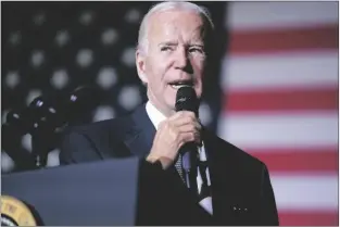  ?? EVAN VUCCI/AP ?? PRESIDENT JOE BIDEN SPEAKS ABOUT STUDENT LOAN DEBT relief at Delaware State University in Dover, Del., on Oct. 21. A U.S. judge in Texas on Thursday blocked Biden’s plan to provide millions of borrowers with up to $20,000 apiece in federal student-loan forgivenes­s.