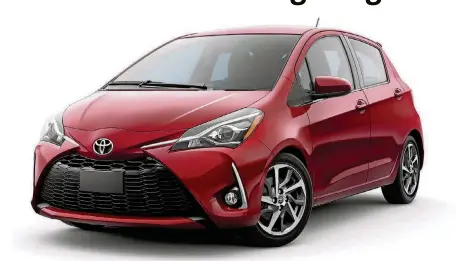  ?? TOYOTA PHOTOS ?? The 2018 Yaris is the Toyota brand’s least expensive model and offers both three-door and five-door body styles in two grades, L and LE, in addition to the five-door Sporty SE. Manual transmissi­on is available on the three-door L and the five-door SE.