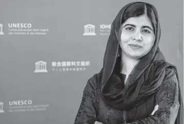  ?? CHRISTOPHE PETIT TESSON AFP/Getty Images/TNS, file ?? Nobel Peace Prize laureate Malala Yousafzai, pictured at the G7 Developmen­t and Education Ministers Meeting on July 5, 2019, in Paris, is a Pakistani female education activist.