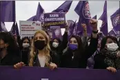  ?? MEHMET GUZEL — THE ASSOCIATED PRESS ?? Protesters chant slogans during a rally in Istanbul on Saturday.