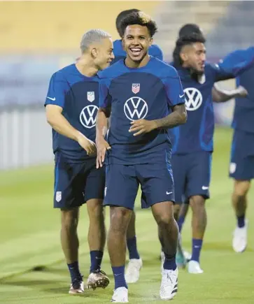  ?? ASHLEY LANDIS/AP ?? Weston McKennie and teammates train Saturday. The U.S opens World Cup play Monday against Wales.