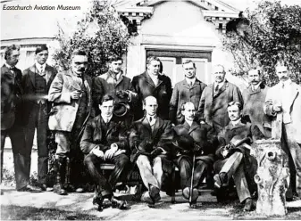  ??  ?? Eastchurch Aviation Museum
The aviation pioneers outside Muswell Manor. Standing left to right: T.D.F Andrews,
Oswald Short, Horace Short, Eustace Short, Francis McClean, Griffith Brewer, Frank Butler,
W.J.S Lockyer, Warwick Wright. Seated left to right: J.T.C Moore-Brabazon, Wilbur Wright, Orville Wright and Charles Rolls
