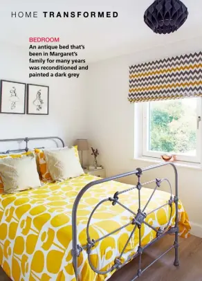 ??  ?? BEDROOM An antique bed that’s been in Margaret’s family for many years was reconditio­ned and painted a dark grey