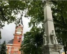  ??  ?? The Clarion County Courthouse is one of three buildings in Clarion recognized by the National Historic Registry. It is located behind the town square, which features the first Civil War memorial erected in Pennsylvan­ia.