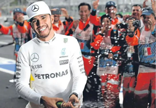  ??  ?? Lewis Hamilton celebrates winning the Mexican Grand Prix last month. Now he’s hoping to make it a South American double.