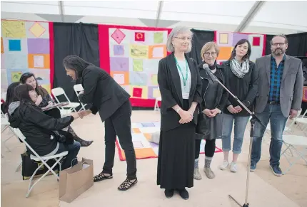  ?? — THE CANADIAN PRESS ?? National inquiry commission­ers, right to left, Brian Eyolfson, Qajaq Robinson, Marilyn Poitas, chief commission­er Marion Buller and Michele Audette were in Whitehorse Monday.