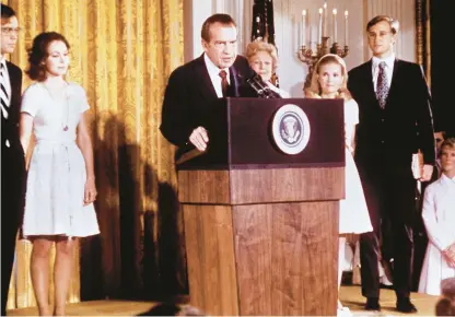  ?? AFP-GETTY ?? Richard Nixon is shown announcing his resignatio­n as president in 1974 following the Watergate scandal. Mark Felt, a retired FBI official, was the anonymous “Deep Throat” source who leaked secrets to Washington Post reporters about the parts Nixon and his aides played in the scandal.