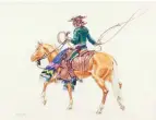  ??  ?? National Cowboy & Western Heritage Museum, Caballeros y Vaqueros, watercolor, 28 x 36”, by Joe De Yong (1894-1975).
