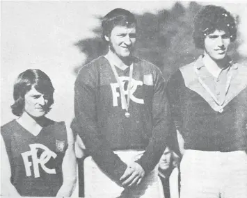  ?? ?? WGFL 1972 best and fairest winners received their awards before the start of the seniors match last Saturday. Seen here standing on the official dais after the presentati­on are (from left) reserves winner John Quinn (Pakenham), Mike Breheny Memorial Medal winner Darryl Young (Pakenham) and thirds winner Lou Pepe (Koo wee rup).