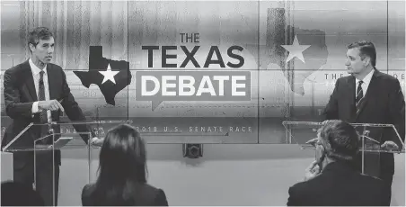  ?? Tom Reel / Staff photograph­er ?? U.S. Sen. Ted Cruz, right, says U.S. Rep. Beto O’Rourke is too far left on issues like Russia’s aggression in Ukraine. O’Rourke says he wants to avoid involving the U.S. military in more conflicts.