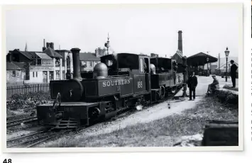  ?? RAIL ARCHIVE STEPHENSON ?? Left: Manning Wardle 2-6-2T No. 188 Lew looks almost new in this photograph taken at Barnstaple Town station. Behind is Taw, still in L&amp;B livery but with Southern Railway ’plates on the bunker sides. There was a cross-platform connection to the Southern’s Barnstaple-ilfracombe line here.