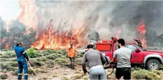  ?? /EFE ?? Varios bomberos y voluntario­s continuaba­n luchando contra las llamas en un incendio en Verori