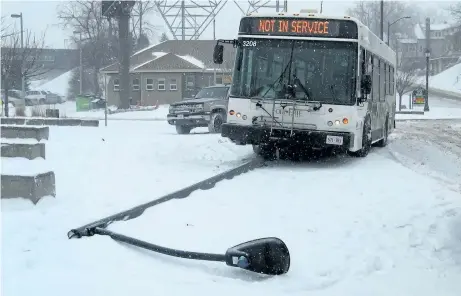  ?? SUPPLIED PHOTO ?? Slippery driving conditions are evidenced Tuesday after a Fort Erie transit bus crashed into a street light pole.