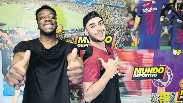  ?? FOTO: MANEL MONTILLA ?? Koko y Robert PG Dos de los ‘youtubers' de referencia visitaron la redacción de Mundo Deportivo y analizaron el clásico entre Barça y Real Madrid de este domingo