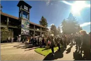  ?? ?? Cal Poly Humboldt students protest against university housing policy changes that did not guarantee returning students on-campus housing, in front of the Gutswurrak Student Activities Center, on Feb. 8.