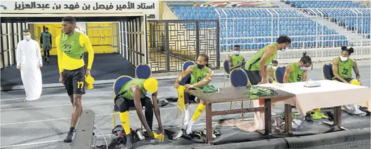  ?? (Photo: Ian Burnett) ?? Jamaica’s Reggae Boyz prepare to take the field for a training session in Riyadh, Saudi Arabia, yesterday.