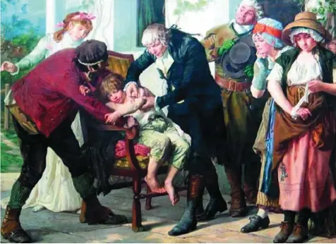  ??  ?? Este cuadro representa a Edward Jenner mientras administra la primera vacuna