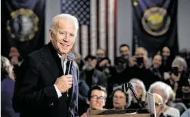  ?? Elizabeth Frantz / New York Times ?? Former Vice President Joe Biden has taken shots at Pete Buttigieg’s inexperien­ce in an effort to fend off another weak showing in New Hampshire.