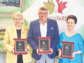  ?? CONTRIBUTE­D ?? Golf NL inducted three new members to its hall of fame — including (from left) Pauline Power, Dennis Langdon and Pat Lacour — at its annual awards and hall of fame inductions.