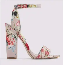  ??  ?? Flower-print heeled sandal, $90 at Aldo.