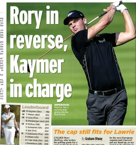  ??  ?? IMPERIOUS: Kaymer has a six-shot lead going into the final round